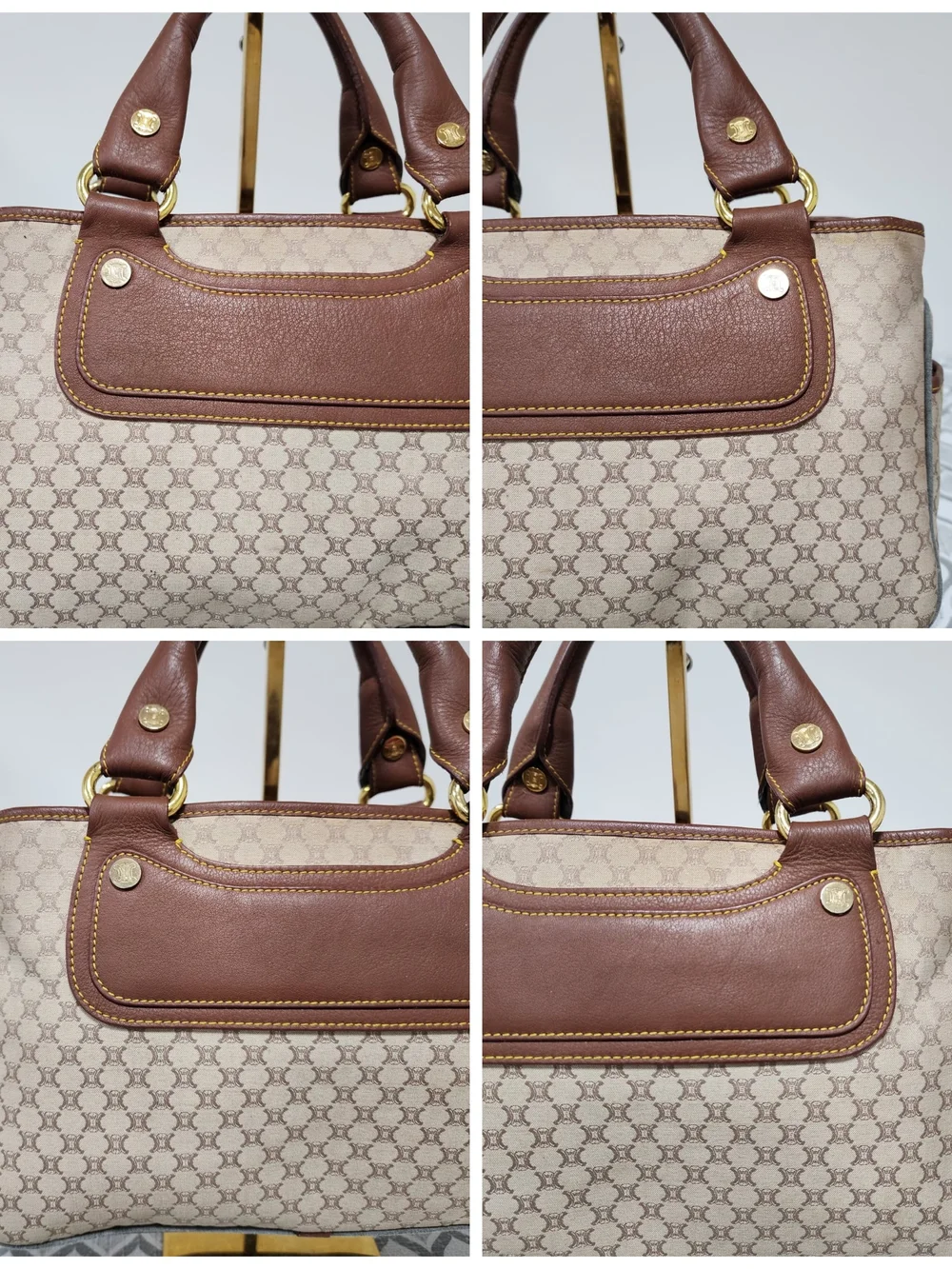 Celine Vintage Boogie Monogram Canvas and Leather Tote Bag Brown/Beige
